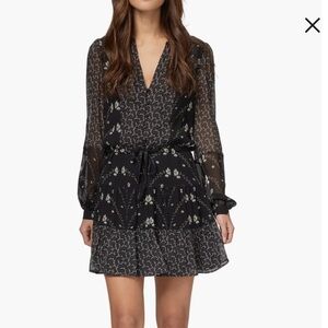 PAIGE Black and White Floral Long Sleeve Dress
